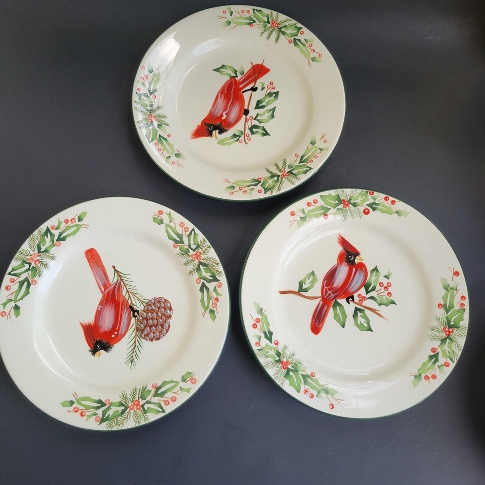 Florida Marketplace Entertaining Christmas Set of 3 Cardinal Bird Dessert Plates